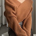 Margovil V Neck Criss Cross Front Ribbed Knit Sweater