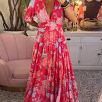 Summer | Floral Print V-neck Pocket Dress