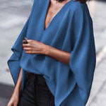Loose Batwing Sleeves Solid Color V-Neck Blouses&Shirts Tops