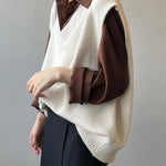 Soft Felt Loose Fit V Neck Sweater Vest