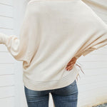 Nadorine Bat Sleeve Twist Knitwear Loose Pullover, Off-shoulder Sweater