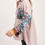 Nadorine Corduroy Patch Print Pocket Coat Long Sleeve Jacket Top