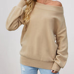 Off The Shoulder Sweater Boat Neck Long Sleeve Knit Tops