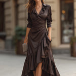 Wrap Ruffle Hem Midi Dress