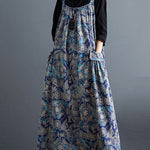 Artistic Retro Ramie Cotton Loose 3 Colors Floral Printed Square-Neck Sleeveless Strap Dress
