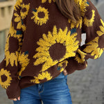 Sunflower Jacquard Crewneck Long Sleeve Knit Pullover Sweater