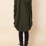A-line Long Sleeves Pleated Solid Color Round-neck Dresses Maxi Dresses
