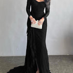 Long Sleeves Mermaid Mesh See-Through Split-Side Square-Neck Evening Dresses Maxi Dresses