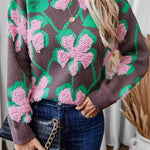 Pink Plush Floral Collar Loose Pullover Sweater
