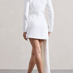 Long Sleeves Asymmetric Buttoned Pockets Solid Color Notched Collar Blazer Maxi Dress