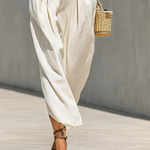 Women's Pure Cotton Lapel Cap Sleeves Waist Maxi Dress