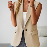 Sleeveless Buckled Slit Side Single Breasted Blazer Casual Office Wear Vest Jacket