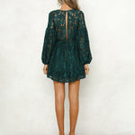 Lace Dress Deep V Floral Long Sleeve Cocktail Swing Dress