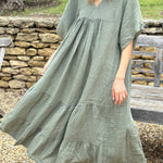 MIRA v-neck paneled maxi dress