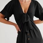 V Neck Short Sleeve Button Down Blouse Dress Tie Casual Long Maxi Dresses