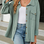 Solid Color Turn-Down Collar Twisted Knit Long Sleeve Loose Jacket