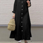 Nadorine Women's Casual Loose Shirt Dresses Plain Color Stand Up Collar Long Sleeved Cardigan