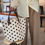 Vintage Canvas Polka-Dot Printed Makeup Tote Bag Bucket Bag