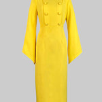 Flared Sleeves High Waisted Buttoned Solid Color Mock Neck Midi Dresses