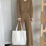 Loose Knitted Two-piece Set Sweaters Pullovers Jumpers + Wide Leg Pants