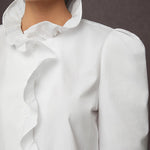 Loose Puff Sleeves Ruffled Solid Color Split-Joint Stand Collar Blouses&Shirts Tops