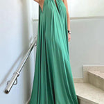 Sleeveless Solid Color Deep V-Neck Maxi Dresses