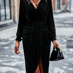 Solid Drop Shoulder Slit Dress