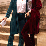 LUXE LADY VELVET LONG SLEEVE OPEN FRONT DRAPE MIDI KIMONO