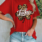 Lucky Clover Leopard Shirt Women's Casual Short-sleeved Top