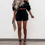 Summer Off Shoulder Tops Shorts Two-piece Set