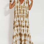 Nadorine Women's Casual Sleeveless Dress Loose V Neck Tie-dye Beach Maxi Long Dress