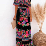 Off-shoulder printed long swing dress
