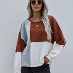Knitted Color Block Pullover Lightweight Loose Casual Sweater