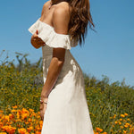 Ruffled Square Collar Long Formal Dress Sleeveless Slit Evening Dress