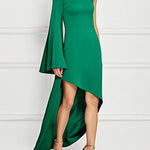 High-Low Long Sleeves Asymmetric Solid Color One-Shoulder Maxi Dresses