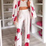 Special Attendance Satin Floral Print Long Sleeve Lapel Loose Blazer