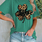 Lucky Clover Leopard Shirt Women's Casual Short-sleeved Top