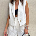 Nadorine Chic Two-piece Sleeveless Suit Crop Top and Wide Leg Shorts Sets