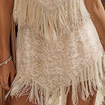Retro-Chic Fringed Trim White Lace Mini Dress