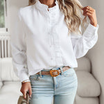 Nadorine Ruffle Trim Button Front Shirt Regular Fit Long Sleeve Work Blouse