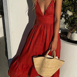 Vacation Deep V Backless Slip Dress