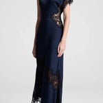 Paris Dream Satin Lace Trim Irregular Design Drape Maxi Dress