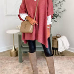 Chicest V Neck Loose Fit Solid Poncho Sweater