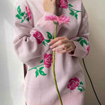 Round Neck Rose Print Sweater