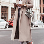 Simple Long-sleeved V-neck Tie Woolen Coat