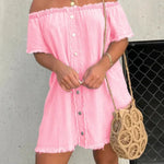 NEW SHORT SLEEVE CASUAL DENIM DRESS (BUY 2 FREE SHIPPING)