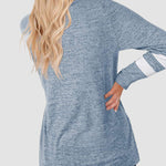 Striped Print Plus Size Blouse Casual Plain Color Tunic Tops