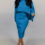 Women's Rib knit Sweater Skirt Two Piece Set Outifts Long Sleeve Turtleneck Sweaters and Tank Midi Dresses