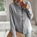 Nadorine Ruffle Trim Button Front Shirt Regular Fit Long Sleeve Work Blouse