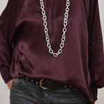 SATIN BLOUSE WITH EGGPLANT COLLAR